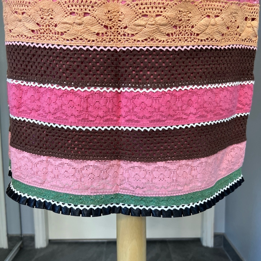 Boston Proper Pink Striped Floral Embroidered Crochet Lace Preppy‎ Boho Skirt - Picture 3 of 8